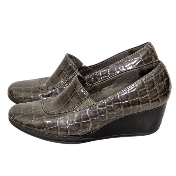 Clarks Bendables Size 7.5 (UK 5 / EU 38) Women’s Gray Slip-On Wedge Shoes Croc - Picture 7 of 14